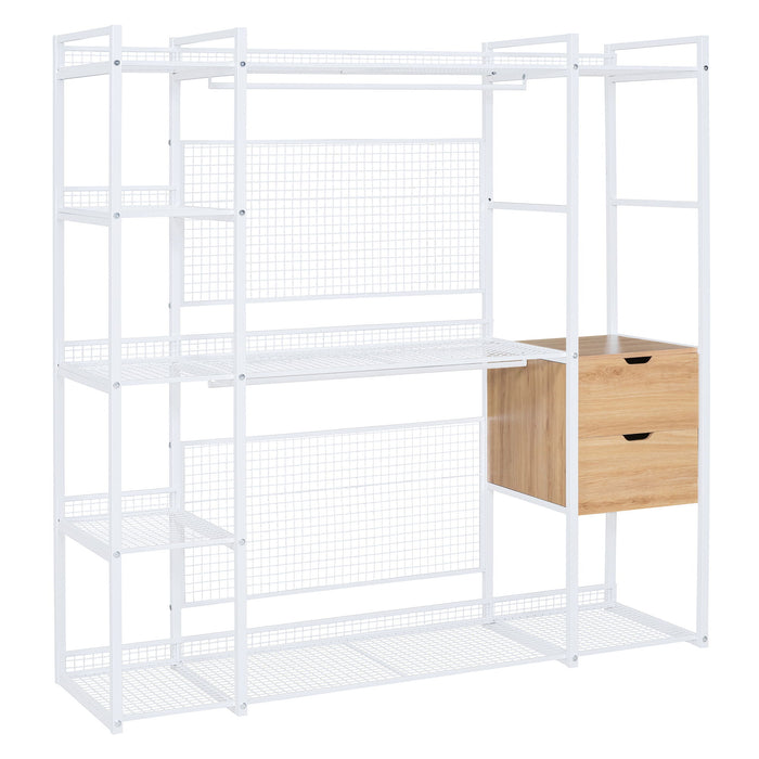 Open Style Wardrobe With Hanging Rails, Shelves And Drawers