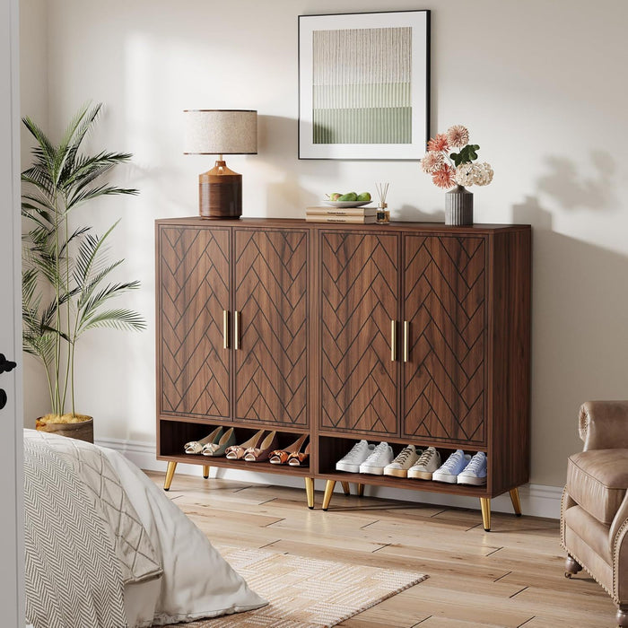 6 Tier Wooden Entryway Shoe Cabinet, Wide Storage Unit For 24 Pairs Of Shoes - Walnut