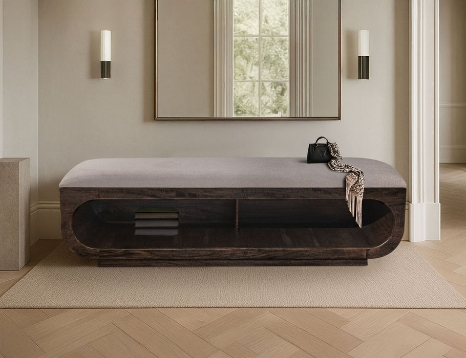 Balam - Wooden Bench With Fabric Cushioned Seat - Oil Black