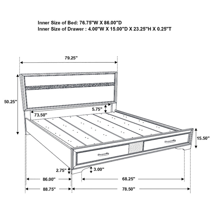 California King Storage Platform Bed With 2 Drawer - White