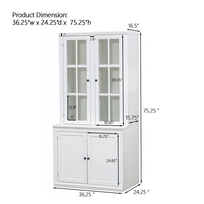 Retro Style Hutch Cabinet With Glass Door, China Cabinet For Home