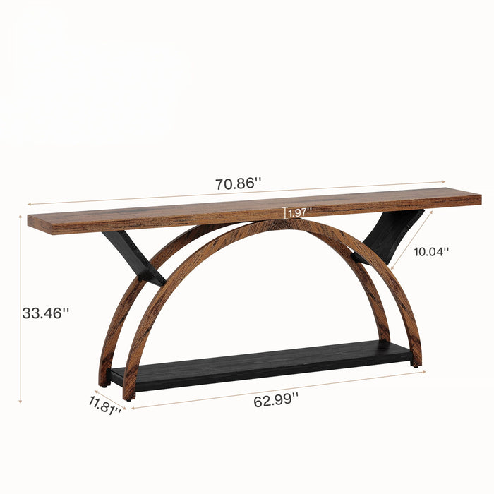 Console Table With 2 Tier Storage And Half Moon Frame For Hallway - Brown / Black