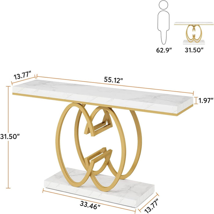 Console Table, Geometric Entryway Table For Living Hallway - White / Gold
