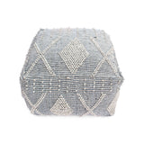 Diamond - Handcrafted Faux Yarn Pouf - Ivory / Gray