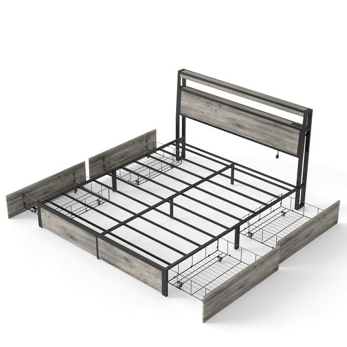 Bed Frame With Headboard, LED Lights & Charging Station