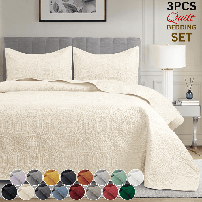 Quilted Bedspread 3 Pc Coverlet Bedding Quilt Set All Season
