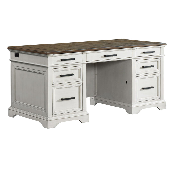 Drake - Executive Desk - Rustic White / French Oak