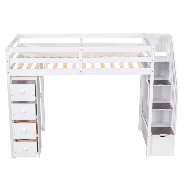 Loft Bed With Storage Drawers And Stairs With Shelves