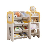 Kids Bookshelf And Toy Storage, 4 Tier Toy Organizers With 8 Removable Storage Bins, Kids Toy Storage Organizer For Study Room - Gray / White / Yellow