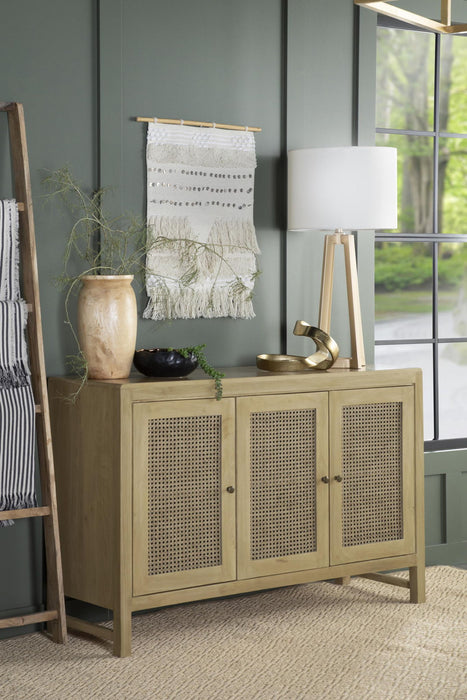 Zamora 3-door Wood Accent Cabinet with Woven Cane Natural