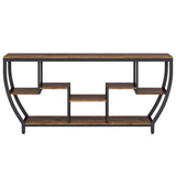 Extra Long Entryway Console Sofa Table With 7 Tier Shelves - Brown / Black