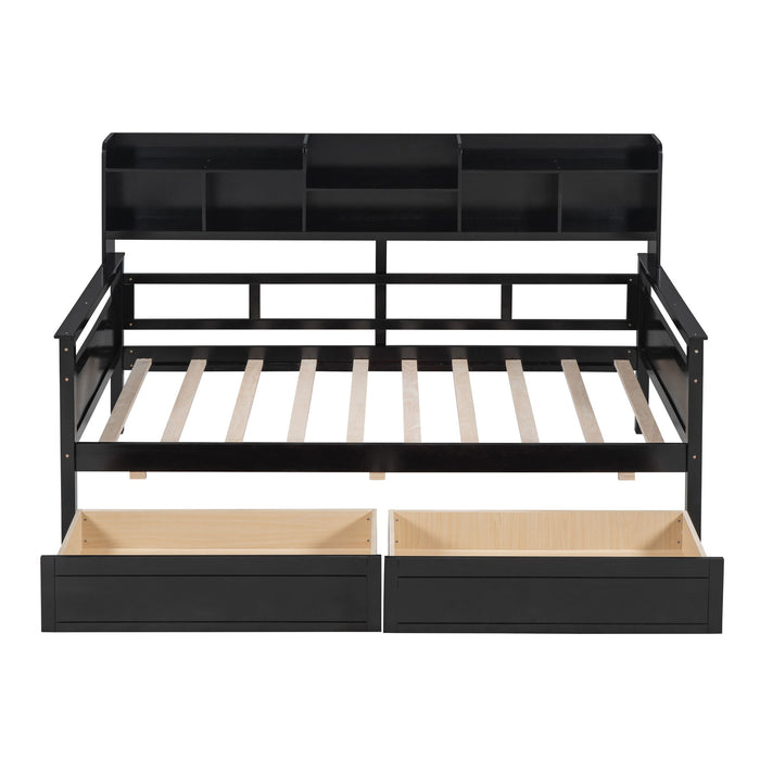 Daybed, Slat Support, With Bedside Shelves And 2 Drawers