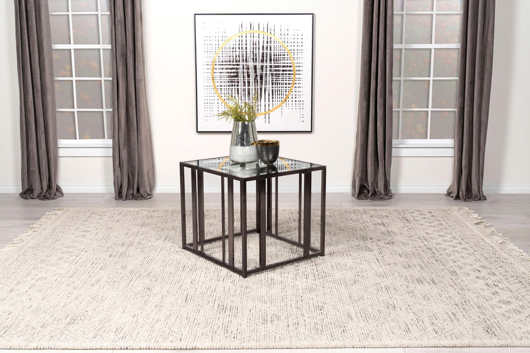 Adri Rectangular Glass Top Side End Table Black Nickel