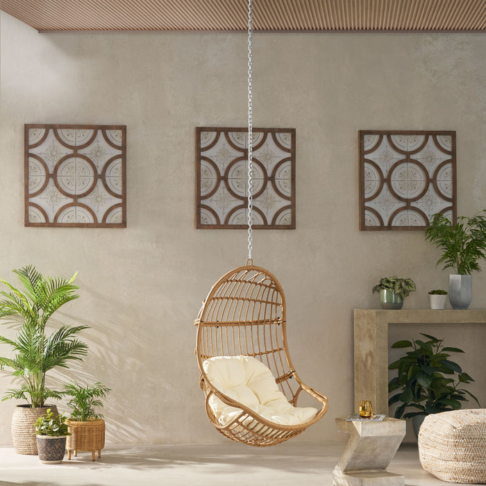 Rustic Hanging Basket Chair With Cushion