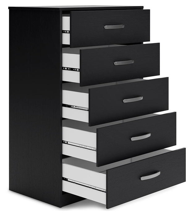 Finch - Black - Five Drawer Chest - 46" Height