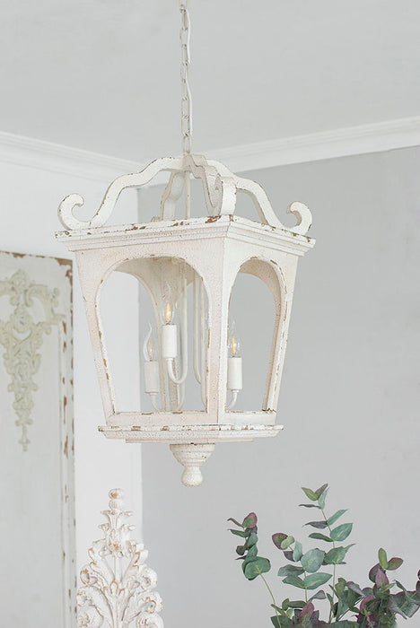 4 Light Wood Chandelier, Hanging Light Fixture With Adjustable Chain For Kitchen, Bulb Not Included - Cream White