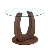 2 In 1 Round Glass Dining Table With Adjustable Curved Base, - Transparent / Walnut