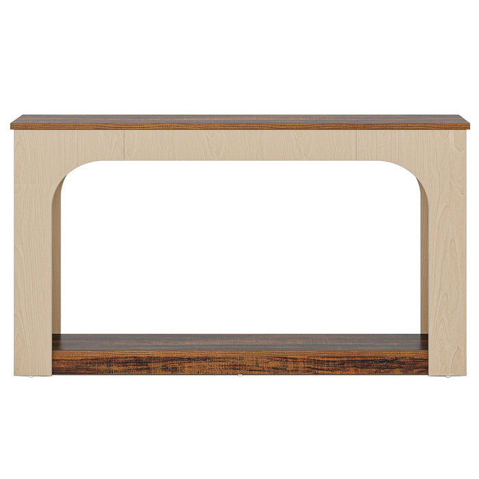 2 Tier Narrow Console Table With LED Lights For Entryway - Brown