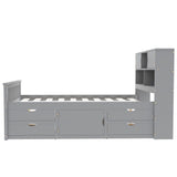 Captain Platform Bed Frame With Bookcase Headboard, 4 Drawers, Storage Shelves