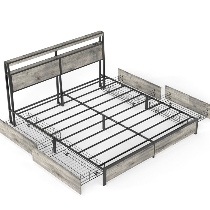 Bed Frame With Headboard, LED Lights & Charging Station