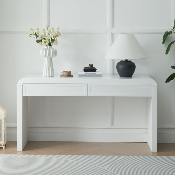 Curved Console Table With Storage, 2 Drawers - White