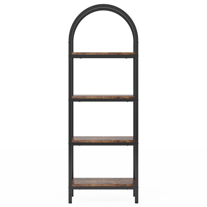 Industrial 4 Tier Open Bookshelf With Curved Top