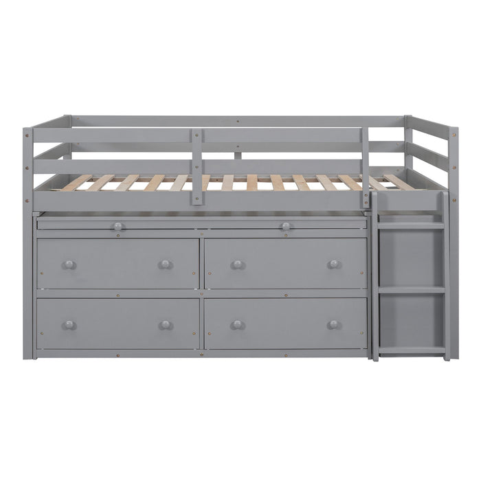 Loft Bed With Retractable Writing Desk And 4 Drawers, With Lateral Portable Desk And Shelves