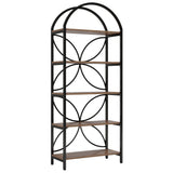 Tall 5 Tier Arched Bookshelf With Shelves For Living Room - Rustic Brown