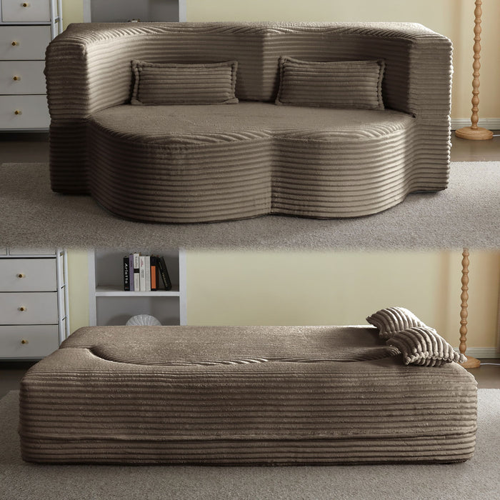 Floor Convertible Sleeper Sofa Bed With 2 Pillows