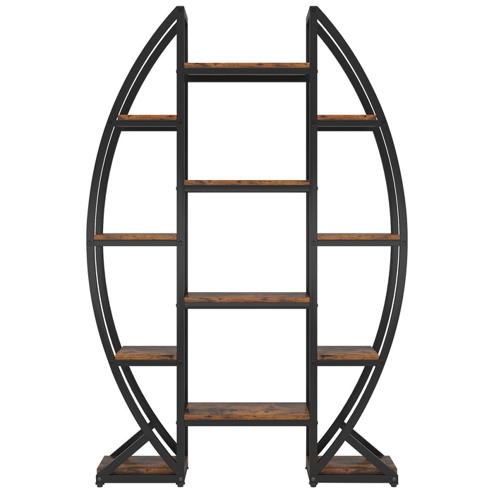 Triple Wide Oval Etagere Bookcase With Shelves For Living Room