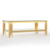 Coffee Table With Double Tier, Rectangular Design - Gold