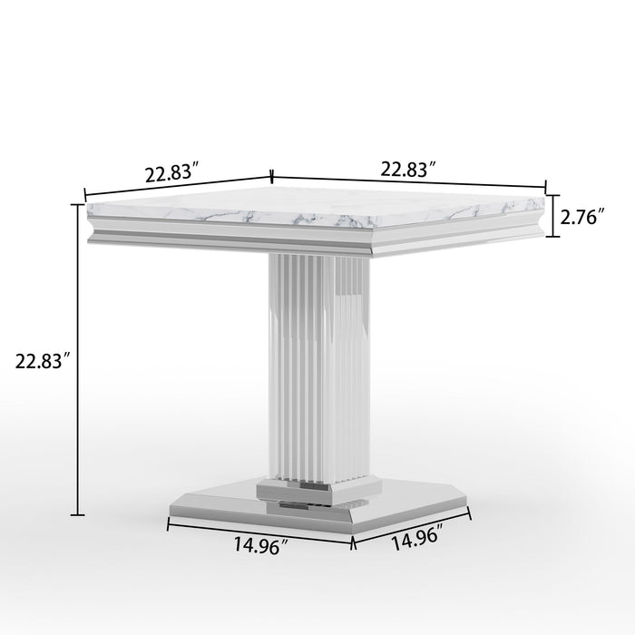 Marble Printed Top Rectangular End Table, Base With Mirrored Finish