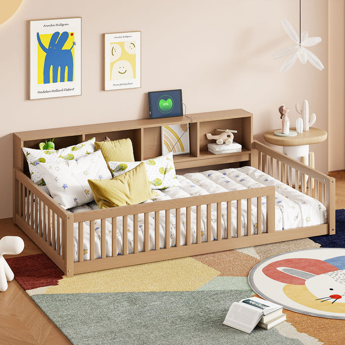 Floor Bed With Storage Cabinets And USB Ports