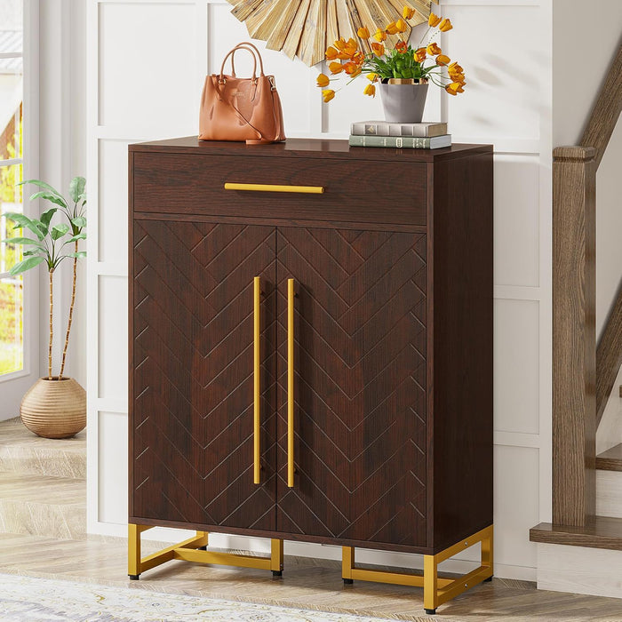Shoe Cabinet With Doors, 6 Tier Storage Organizer - Dark Walnut