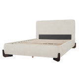 Queen Size Upholstered Bed With Slat Support - Beige