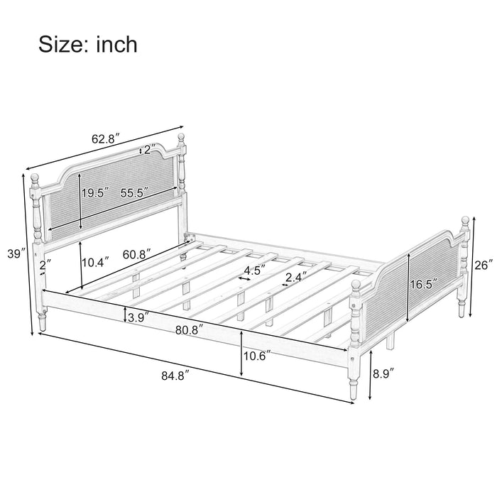 Traditional Style Rattan Bed Frame, No Box Spring Needed