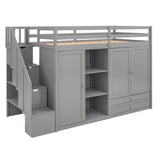 Loft Bed With 3 Shelves, 2 Wardrobes, 2 Drawers, Ladder Storage