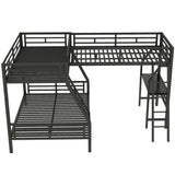 Twin Over Full Bunk Bed With Loft And Desk, L-Shaped Design For 3 Sleepers - Black