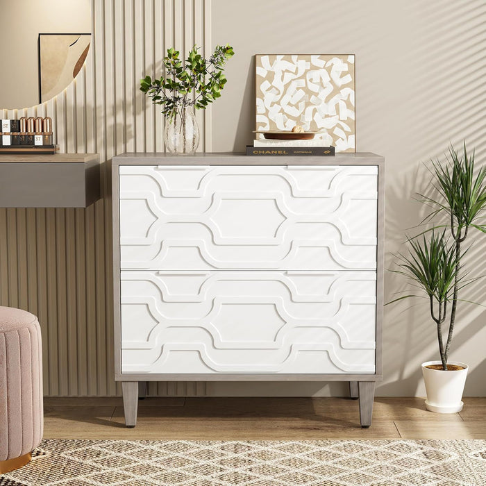 2 Drawer Lateral File Cabinet, Fits A4 / Letter / Legal - Gray / White