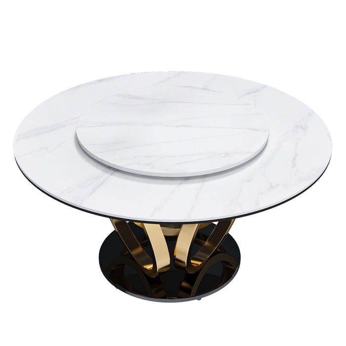 Round Dining Table With 360° Smooth Lazy Susan For Dining Room - Gold / Black / White