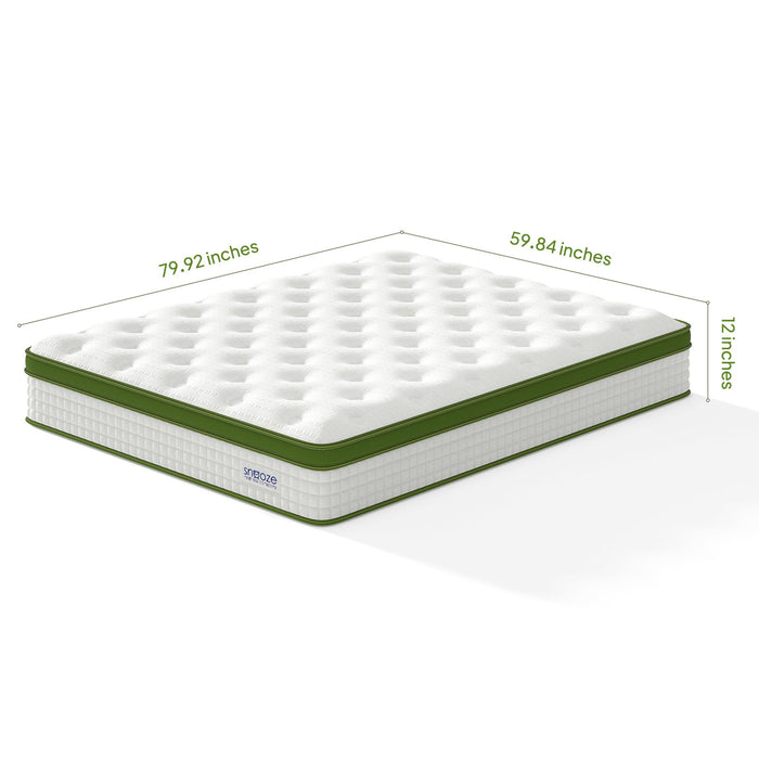 Snooze Mattress Company Glacier - 12" Euro Top Medium Hybrid Mattress With Independently Encased Coils & Gel Memory Foam