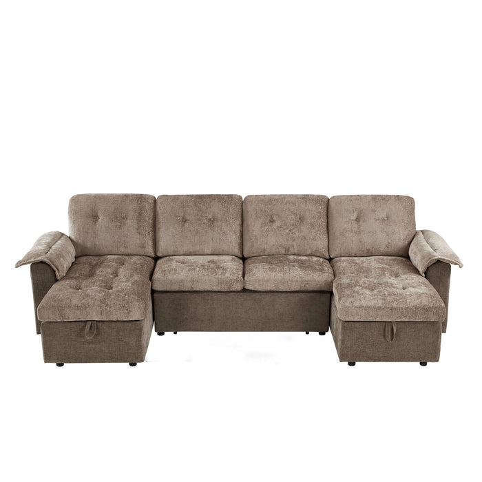 Modern U-Shaped Sleeper Sectional Sofa Bed With USB Ports, Cup Holder, And Hidden Storage
