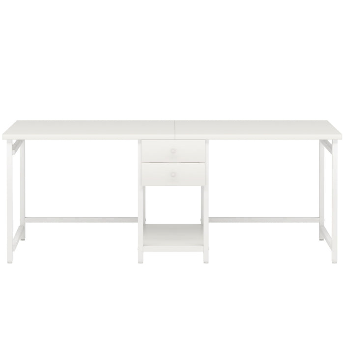 2 Person Computer Desk With Drawers And Shelves, Extra Long Double Workstation