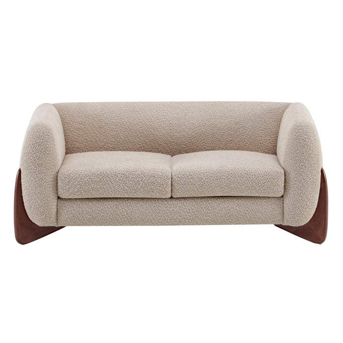 Contemporary Boucle Sherpa Sofa With Birch Wood Legs