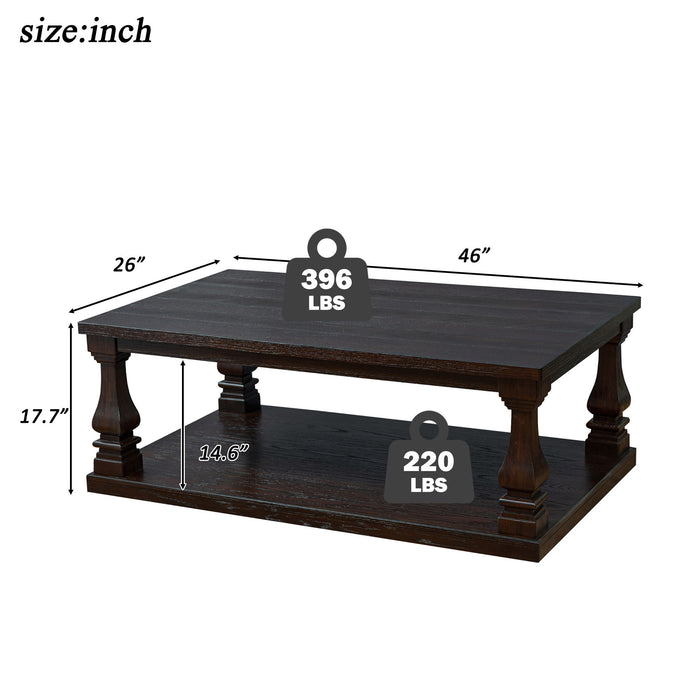 Rectangular Coffee Table With Open Storage Shelf For Living Room - Espresso