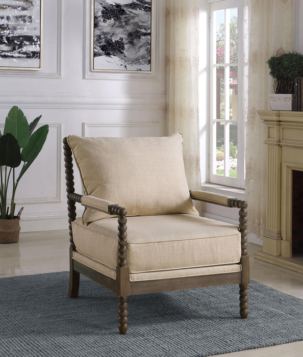 Blanchett Upholstered Bobbin Accent Chair Beige and Natural