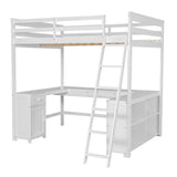 Loft Bed With U Shaped Desk, Drawers, And Storage Shelves