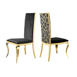 Dining Chair (Set of 2) With Unique Backrest Stainless Steel Legs - Gold