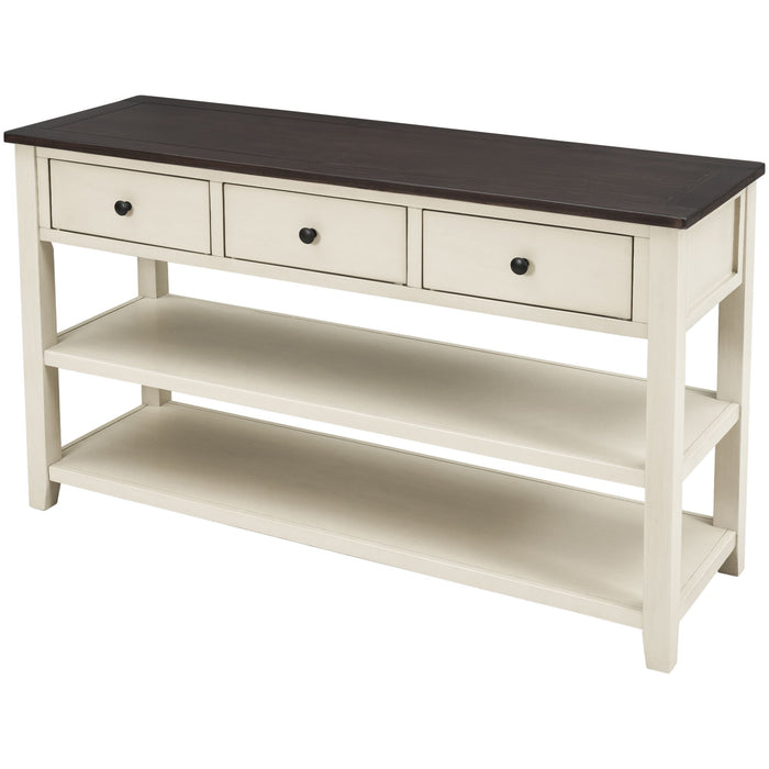 Retro Design Console Table With Two Open Shelves, Pine Frame And Legs For Living Room
