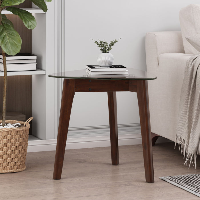End Table With Glass Top And Solid Wood - Walnut